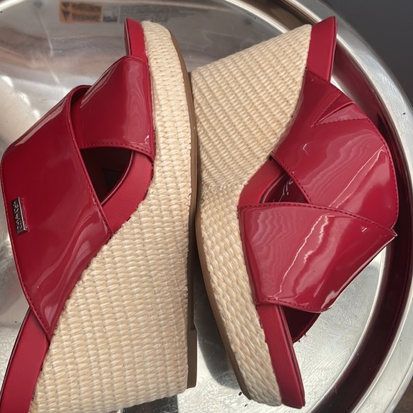 Red Calvin Klein Wedge Sandals, never worn outside.  Adds a great pop of color! - Picture 6 of 7